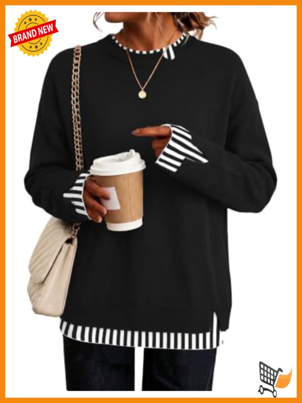 LOMON Womens Cozy Faux Layered Long Sleeve Pullover Sweater